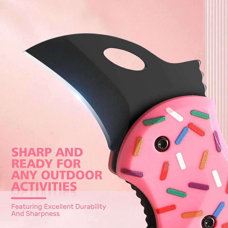 COOL PARD EDC Donut Folding Pocket Utility Knife,1.34''Blade Small EDC Knife,Pink Pocket Knife for Women Men,Cute Folding Knife Box Cutter，Perfect Christmas Gift for Women（Donut） - Image 2